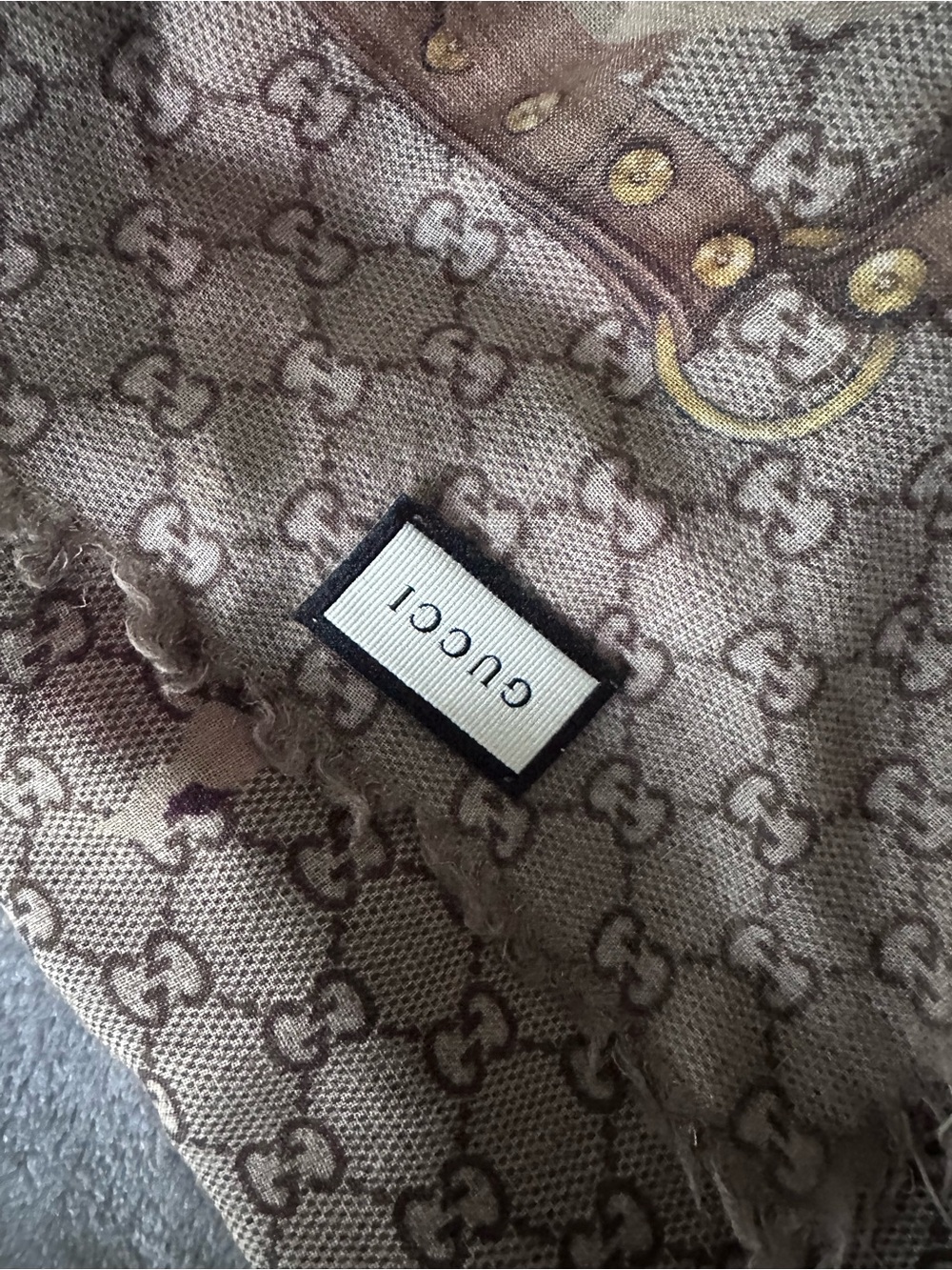 Gucci GG Blooms Floral Scarf Shawl Wrap Fringe Logo Print